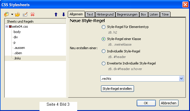Style-Regeln werden erstellt